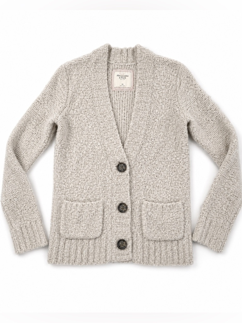 Abercrombie & Fitch XS Wool Blend Cardigan Oatmeal Cream Cozy Grandpa Sweater
